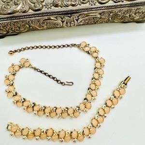 Vintage Rhinestone Necklace Bracelet Demi Set